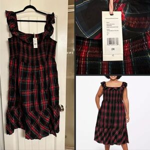 NWT Vineyard Vines Apres Ruffle-Trimmed Plaid Midi-Dress size 2x.